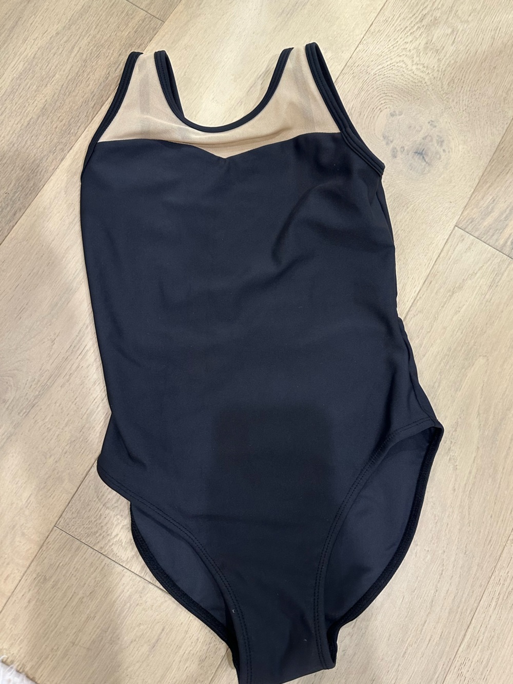 Girls' Black Dance Leotard with Mesh Yoke